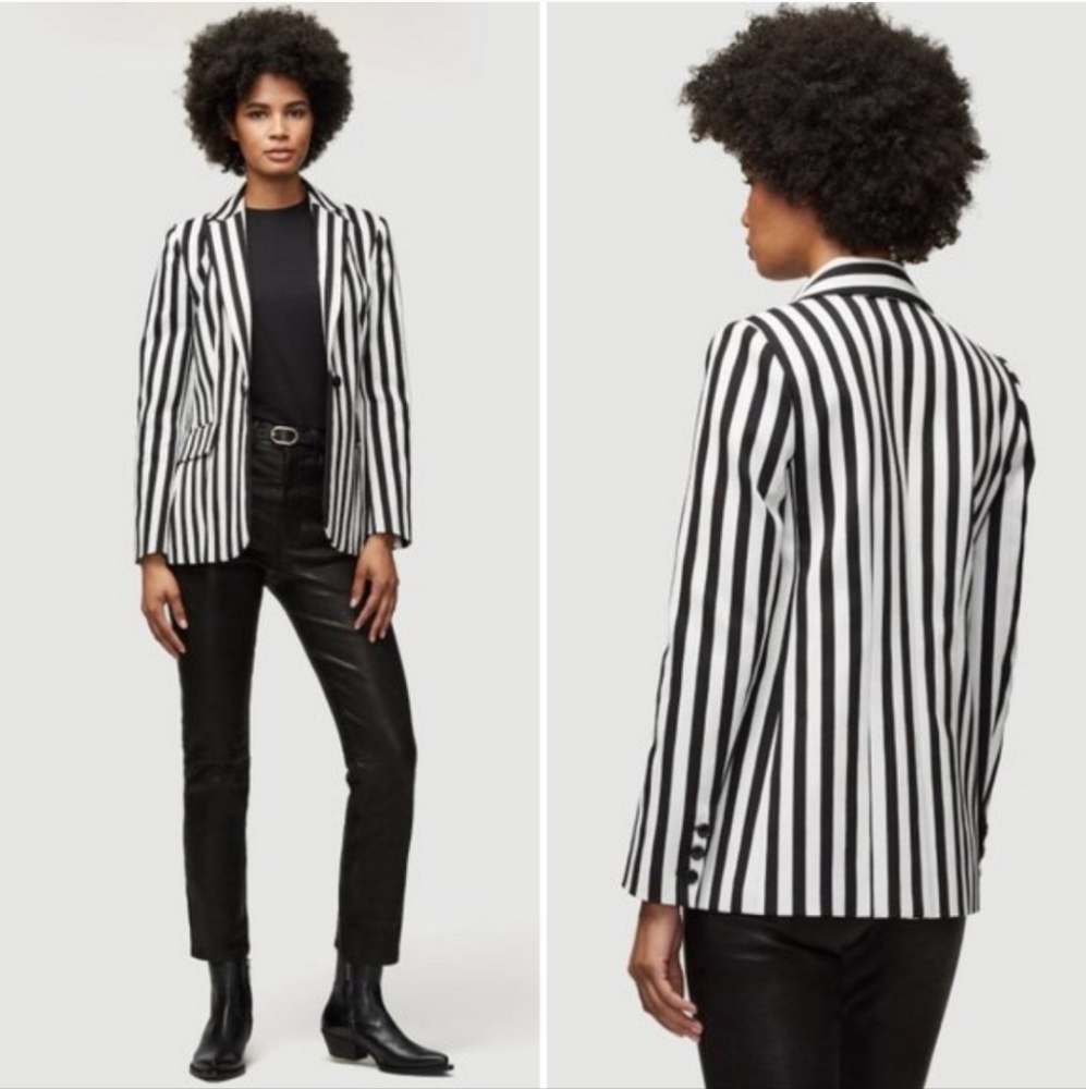 NWT FRAME Women's Classic Black & White Stripe‎ Button Blazer Jacket Size 6
